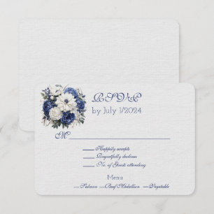 Blue White Floral Wedding Bouquet Response Card