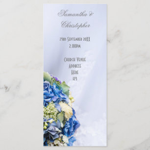 Blue White floral wedding church wedding program Programme