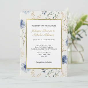 Blue White Floral Wedding Invitation