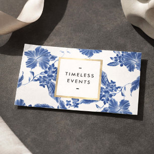 Blue White Floral Wedding Planner Elegant Business Card