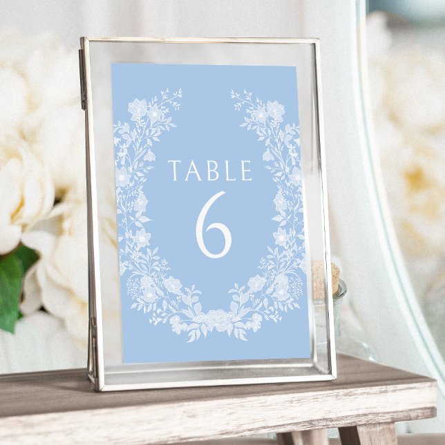 Blue white floral wreath rustic classic wedding table number (Creator Uploaded)