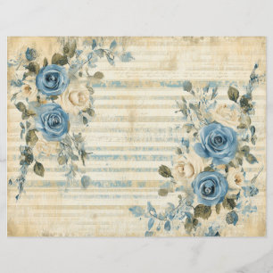 Blue White Florals Vintage Scrapbook Journal Paper