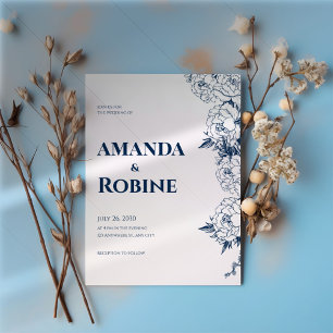 Blue White Flower Elegant Simple Wedding Invitation