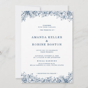 Blue White Flower Elegant Simple Wedding Invitation