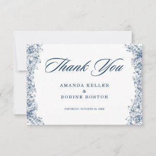 Blue White Flower Elegant Thank You Card