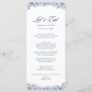 Blue White Flower Elegant Wedding Menu