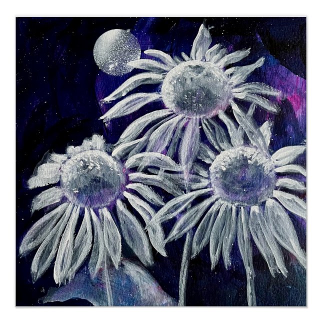 Blue White Flower Poster (Front)