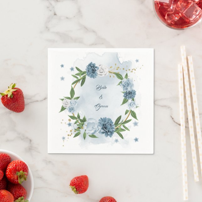 blue & white flowers botanical wedding napkin (Insitu)