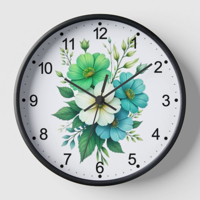 Blue White Flowers Bouquet-57453 Clock (Front)