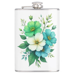 Blue White Flowers Bouquet-57453 Hip Flask