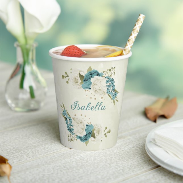 blue white flowers greenery  paper cups (Insitu)