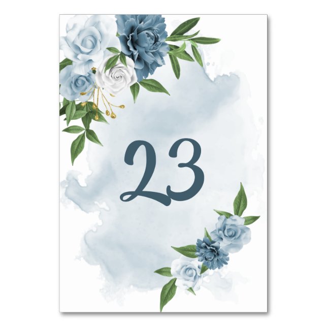 blue & white flowers greenery table number (Front)