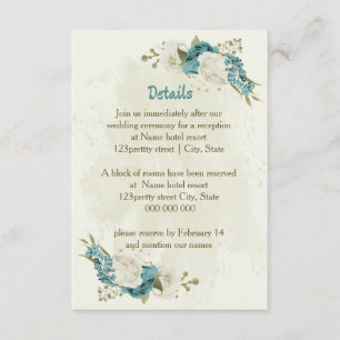 blue white flowers greenery wedding details enclosure card