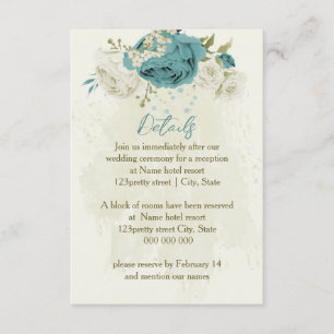 blue white flowers greenery wedding details enclosure card