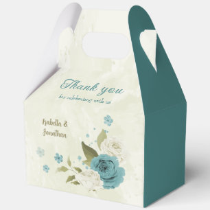 blue white flowers greenery wedding favour box