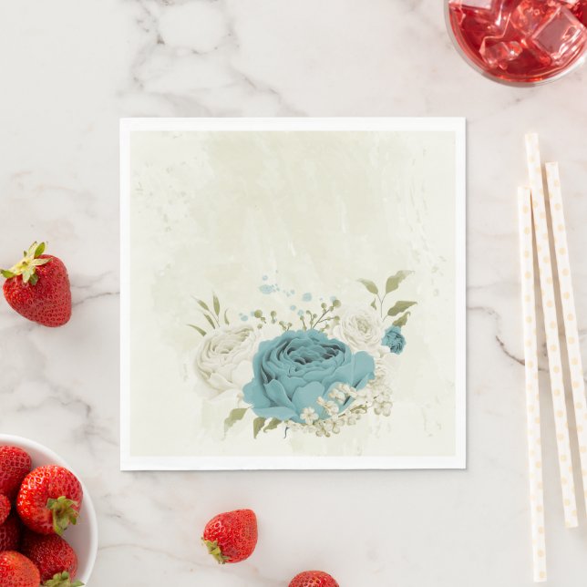 blue white flowers greenery wedding napkin (Insitu)