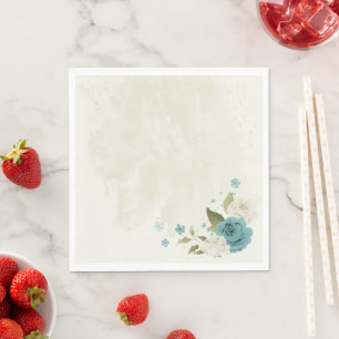 blue white flowers greenery wedding napkin