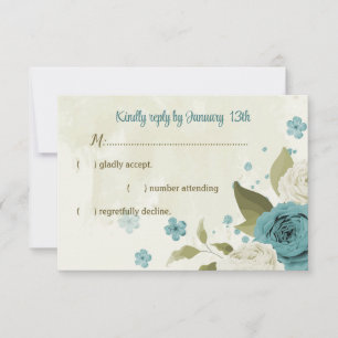 blue white flowers greenery wedding RSVP card
