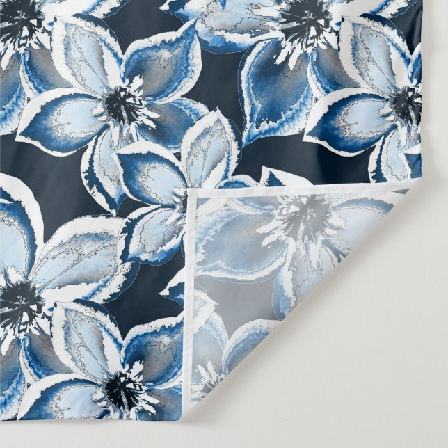  Blue, white flowers on a black background.  Tapestry (Detail)