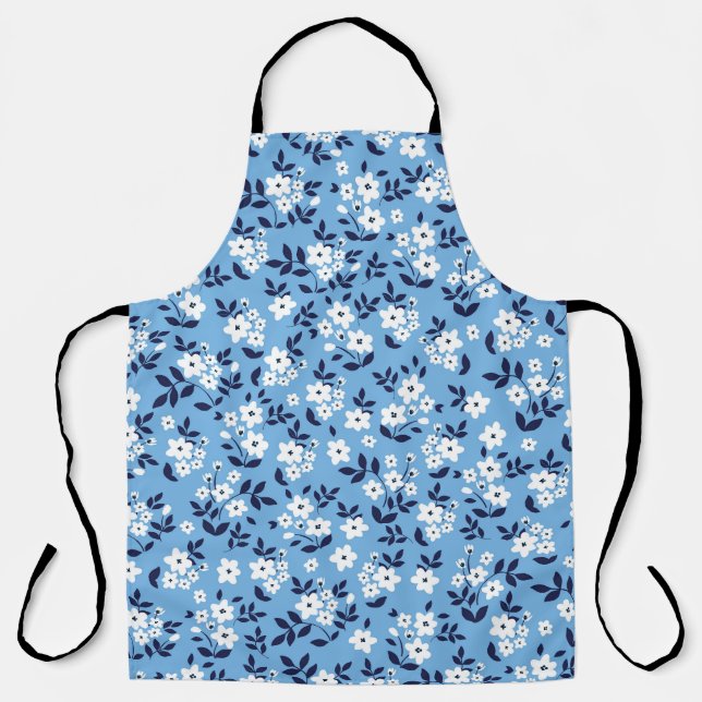 Blue, White Flowers: Vintage Apron (Front)