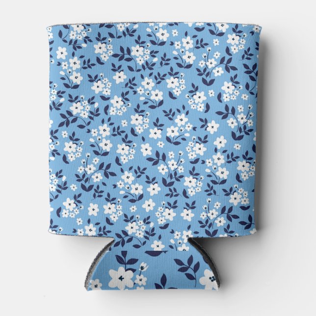 Blue, White Flowers: Vintage Can Cooler (Front)