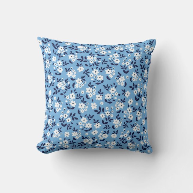 Blue, White Flowers: Vintage Cushion (Front)