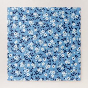 Blue, White Flowers: Vintage Jigsaw Puzzle