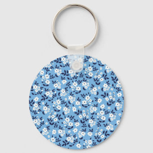 Blue, White Flowers: Vintage Key Ring