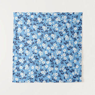 Blue, White Flowers: Vintage Tapestry