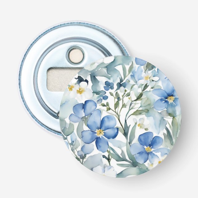 Blue White Flowers Watercolor Chic Bottle Opener (Front)