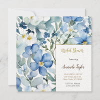 Blue White Flowers Watercolor Chic Bridal Shower