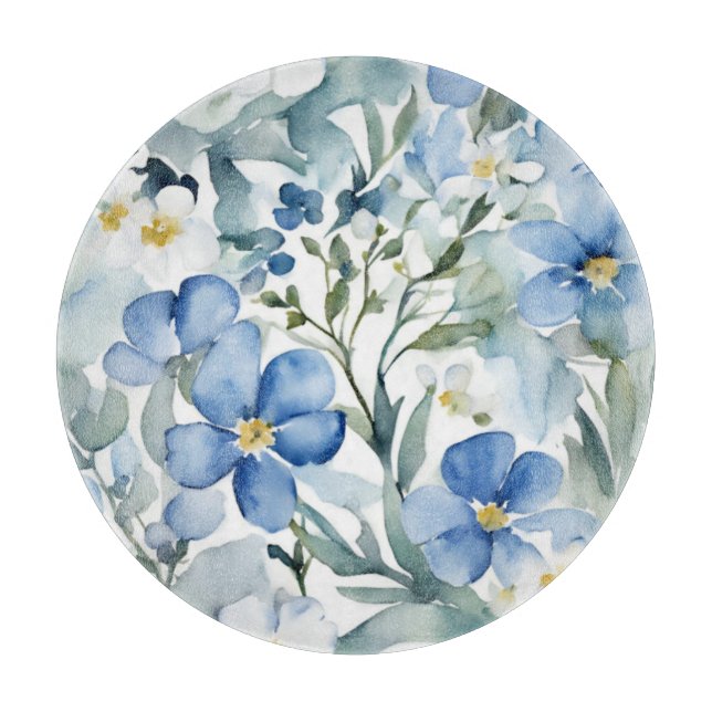 Blue White Flowers Watercolor Chic Cutting Board (Front)