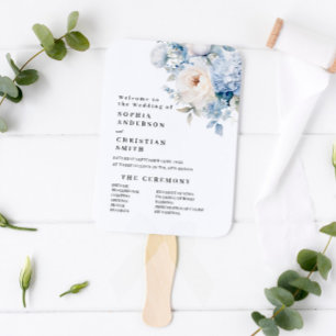 Blue & White Flowers Wedding Program Hand Fan