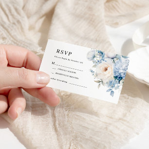 Blue & White Flowers Wedding RSVP Card