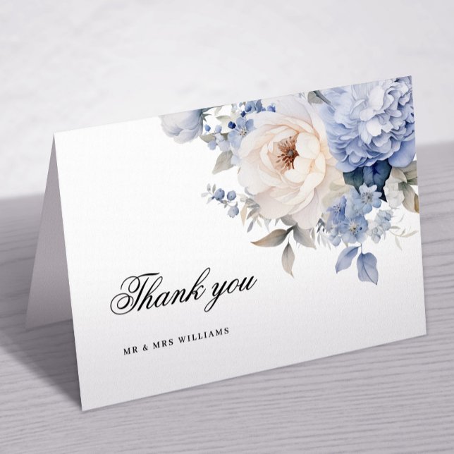 Blue & White Flowers Wedding Thank You Card (Creator Uploaded)