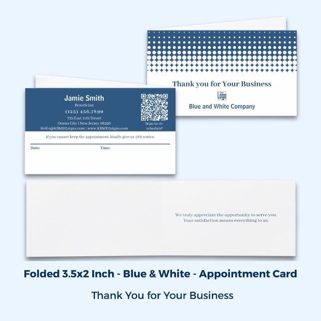 Blue & White Folded Combined Thank You & Appointment Card (Blue & White Folded Combined Thank You & Appointment Card)