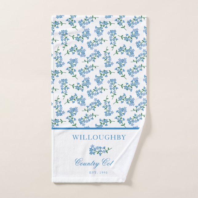 Blue White Forget Me Not Pattern Hand Towel (Hand Towel)