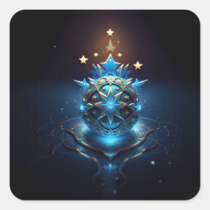 Blue White Fractal Design With Stars Square Sticker