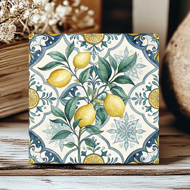 Blue White French Country Lemon Pattern Tile (Creator Uploaded)