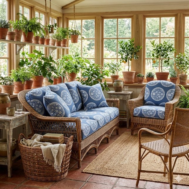 Blue White French Toile Circular Frame Whimsical  Fabric (Blue White French Toile Circular Frame Whimsical Fabric)