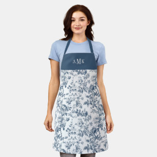 Blue White French Toile Monogram Apron