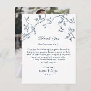 Blue & white French Toile Wedding flat Thank You Card