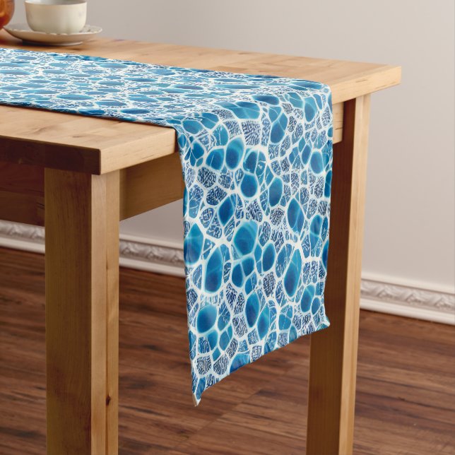 Blue & White Frosty Fantasy Abstract Ice Mosaic Short Table Runner (In Situ)