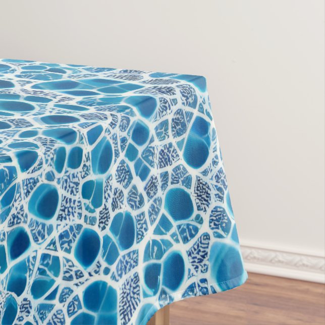 Blue & White Frosty Fantasy Abstract Ice Mosaic Tablecloth (In Situ)