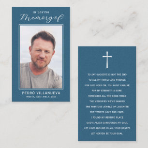 Blue & White Funeral Prayer Photo Sympathy Cards
