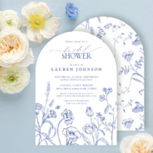 Blue & White Garden Flowers Bridal Shower  Invitation