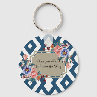 Blue/White Geometric Design Floral Key chain
