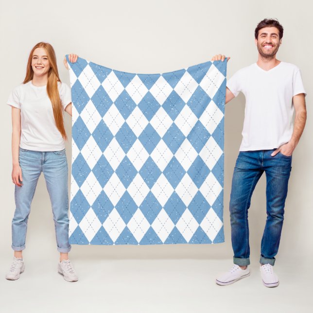 Blue White Geometric Diamond Argyle Pattern Fleece Blanket (In Situ)