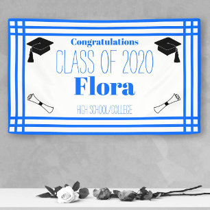 Blue White Geometric Graduation Party Banner