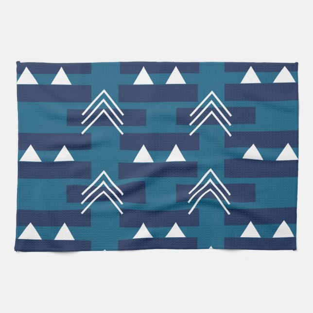 Blue White Geometric Pattern Modern Decor Tea Towel (Horizontal)